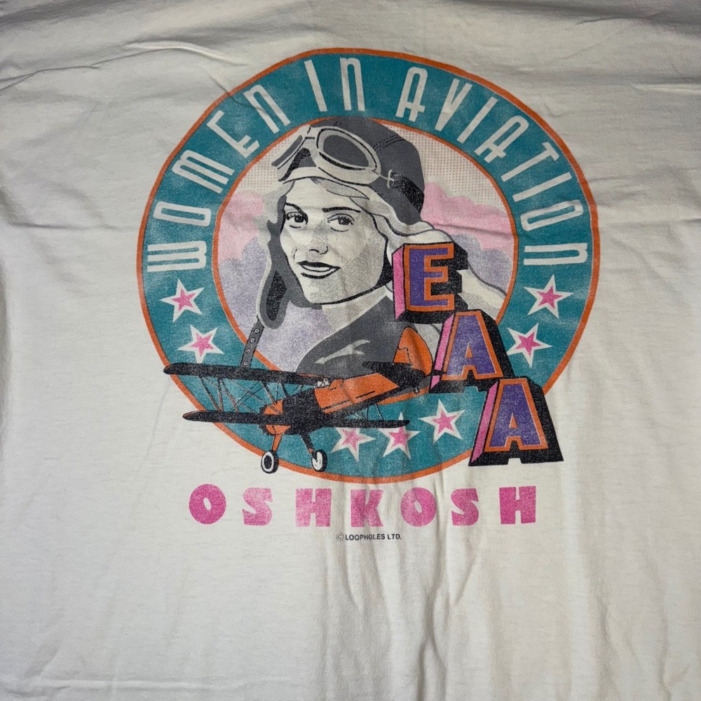 Vintage 90s EAA Women In Aviation Oshkosh T Shirt Anvil USA Single Stitch - Picture 2 of 9